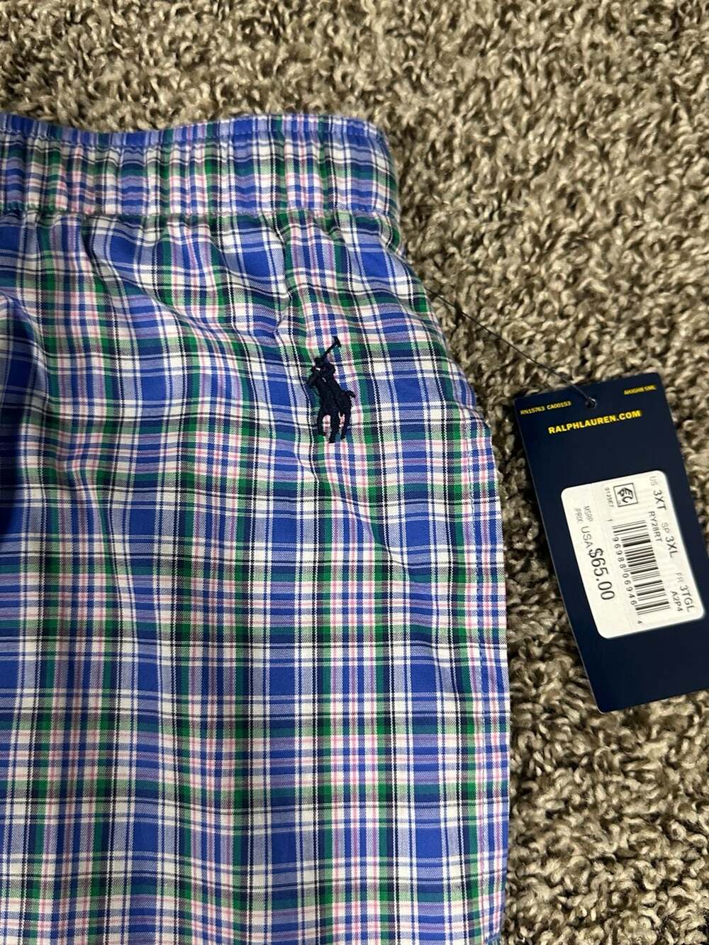 Polo Ralph Lauren Plaid Sleepwear Pants Size 3XT Blue Green